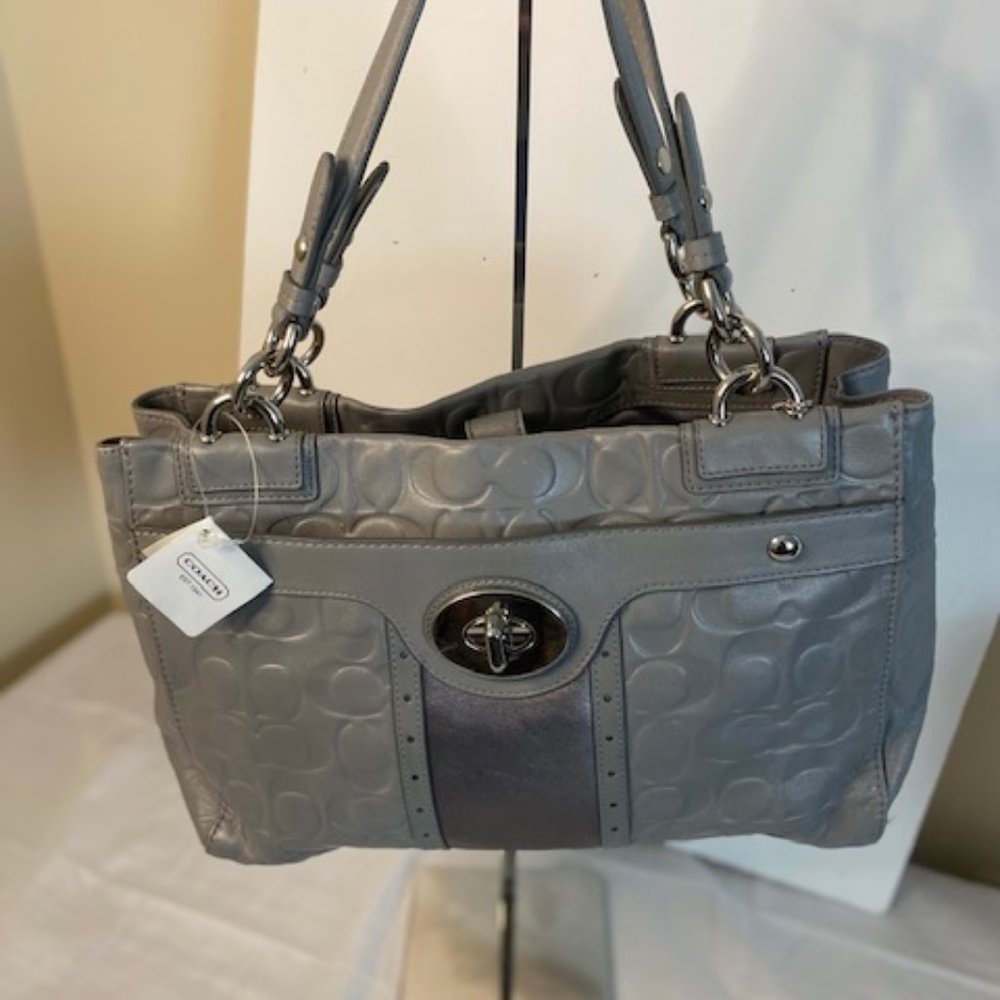 COACH  Gray Leather Penelope Embossed signature Style: #16577 (New)